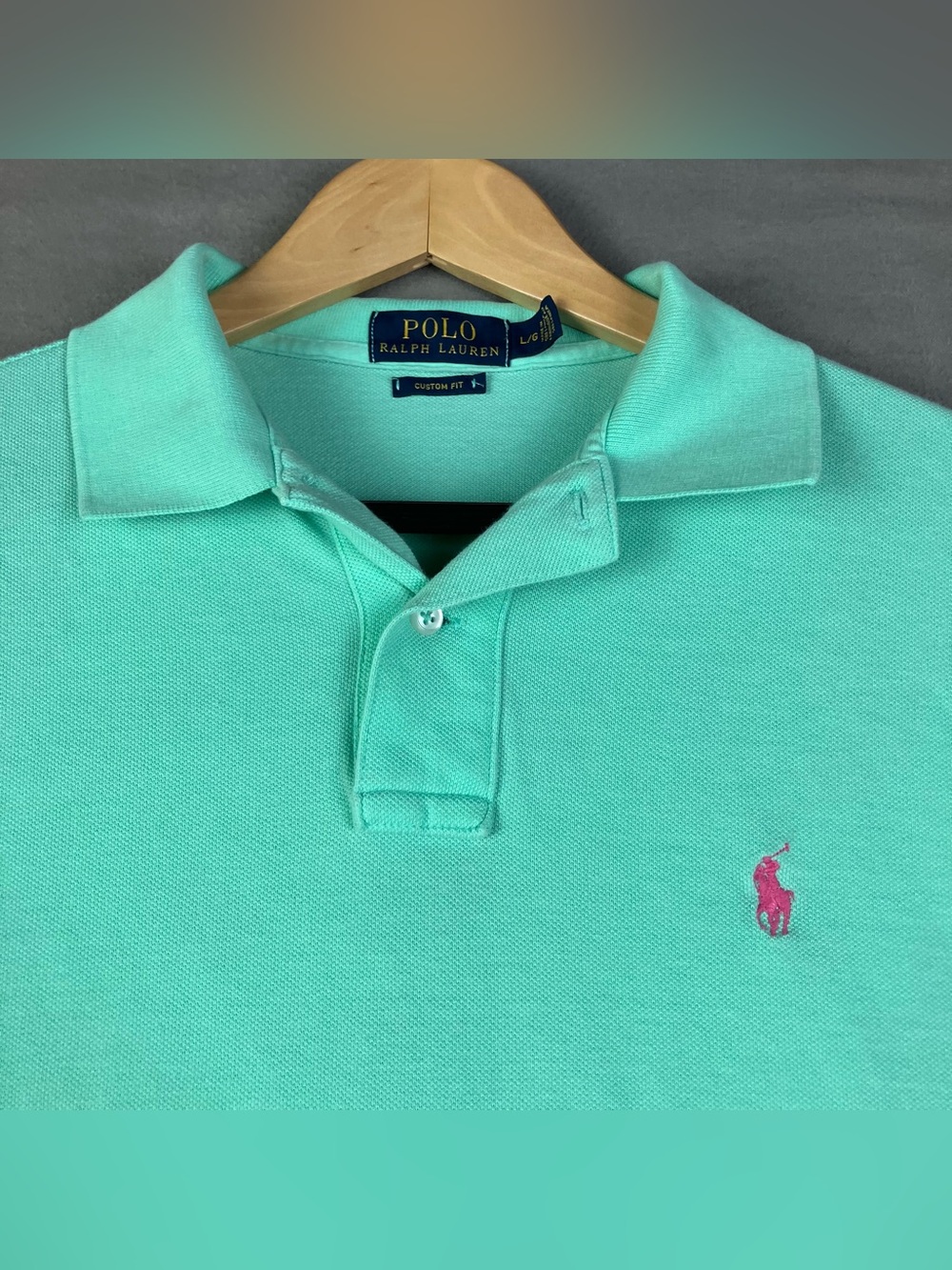 Polo Ralph Lauren Menβs Size L Short Sleeve Polo Shirt Mint Pink Pony Custom Fit